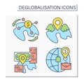 Deglobalisation color icons set