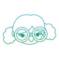 Degraded line child girl head with glasses and hairstyle