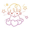 Degraded line cute boy child with hearts and stars