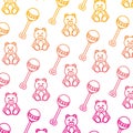 Degraded line rattle and teddy bear toys background