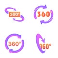 Degree 360 icons set cartoon vector. Rotation three hundred sixty degree