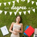 Degree against pretty student lying on grass Royalty Free Stock Photo