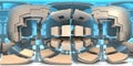 360 degree alien labyrinth, abstract maze background, equirectangular projection, environment map. HDRI spherical panorama