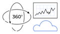 360-degree analytics concept with chart, cloud computing, and arrows comprehensive data analysis Royalty Free Stock Photo