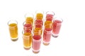 80 degree angle Tall Shot Glasses with Tang Shot & Pink Pussy Cat Royalty Free Stock Photo
