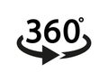 360 degree arrow. Icon with 360 degree. Arrow icon with rotate angle. 3d sign for panorama view. Round symbol with angle of turn