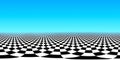 360 degree black and white checkered pattern on blue background, equirectangular projection, environment map. HDRI spherical