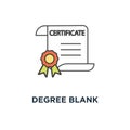 degree blank icon. certificate document, diploma, award or achievement with stamp, outline on white, concept symbol design, Royalty Free Stock Photo