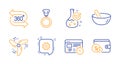 360 degree, Chemistry lab and Cogwheel icons set. Wind energy, Web timer and Medal signs. Vector