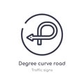 degree curve road outline icon. isolated line vector illustration from traffic signs collection. editable thin stroke degree curve Royalty Free Stock Photo