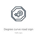 Degree curve road sign icon. Thin linear degree curve road sign outline icon isolated on white background from traffic signs Royalty Free Stock Photo