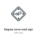 Degree curve road sign outline vector icon. Thin line black degree curve road sign icon, flat vector simple element illustration Royalty Free Stock Photo