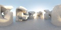 360 degree full panorama environment map of conrete futuristic cubic buildings with sky and sun 3d render illustration