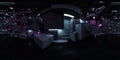 360 degree full panorama environment map of dark abstract concrete cube geometric shape cube elements with neon lights