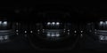 360 degree full panorama environment map of dark industrial concrete basement with spot lights 3d render illustration