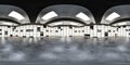 360 degree full panorama environment map of empty hall with tile pattern walls glossy concrete floor 3d render