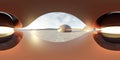 360 degree full panorama environment map of red glowing futuristic building in concrete environment 3d render