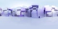 360 degree full panorama environment map of violet and white metal cubes abstract geometric shape building exterior Royalty Free Stock Photo