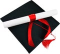 Black Graduation Cap with Degree Isolated on White