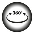 360 degree icon. Full rotation symbol. Circular arrow vector. Three sixty number focus.