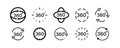 360 degree icon set in flat style. 360 degree view rotation set. 360 degree view icons collection. Virtual reality. Vertical and Royalty Free Stock Photo