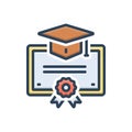 Color illustration icon for Degree, valedictorian and diploma