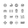 Degree image, panorama, virtual reality thin line icons