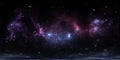 360 degree interstellar cloud of dust and gas. Space background with nebula and stars. Glowing nebula, equirectangular projection