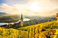 180-degree Moselle loop, vineyards, landscape and lighting in the morning, sunrise in autumn