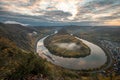 180-degree Moselle loop, vineyards, landscape and lighting in the morning, sunrise in autumn