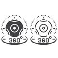 360 degree panoramic video camera line icon, outline and solid v