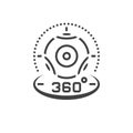 360 degree panoramic video camera line icon, virtual reality device outline vector logo illustration, linear pictogram isolated o