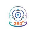 360 degree panoramic video camera line icon, virtual reality device outline vector logo illustration, linear pictogram.