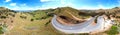 360 degree panoramic winding road mountains view from Kurrajong Gap Lookout located between Bellbridge and Bethanga. Royalty Free Stock Photo