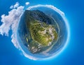 360 degree planet panorama aerial view over Piatra Craiului mountains peak in Transylvania, Romania Royalty Free Stock Photo