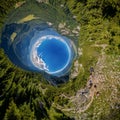 360 degree planet panorama aerial view over Piatra Craiului mountains peak in Transylvania, Romania Royalty Free Stock Photo