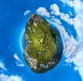 360 degree planet panorama aerial view over Piatra Craiului mountains peak in Transylvania, Romania Royalty Free Stock Photo