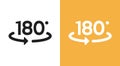 180 degree rotate view spin icon vector graphic simple black white pictogram set, turn wide angle arrow circular sign label glyph