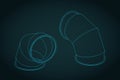 90-degree round galvanized steel ventilation elbow isometric blueprints Royalty Free Stock Photo