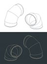 90-degree round galvanized steel ventilation elbow isometric drawings Royalty Free Stock Photo