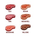Degree of steak readiness vector icons set Royalty Free Stock Photo