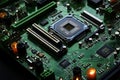 A 30 degree tilt enhances the allure of a hyperrealistic green motherboard