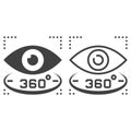 360 degree vision line icon, outline and solid vector sign, line