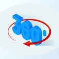 360 degrees icon. 3d isometric Angle 360 degrees view sign. Virtual reality. Geometry math symbol. Vector illustration.