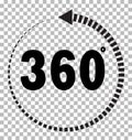 360 degrees icon on transparent background. flat style. 360 degrees sign. rotate 360 degress icon for your web site design, logo, Royalty Free Stock Photo