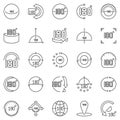 180 Degrees outline icons set. Vector Angle concept symbols Royalty Free Stock Photo