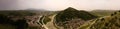 360 degrees Panoramic aerial view to Berat old town and Osum river from Berat Castle , Albania