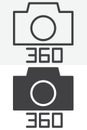 360 degrees photo camera vector icon set in line and solid different style Royalty Free Stock Photo