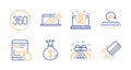 360 degrees, Sales diagram and Uv protection icons set. Internet report, Money bag and Gift signs. Vector