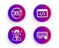 360 degrees, Seo script and Support consultant icons set. Computer keyboard sign. Vector Royalty Free Stock Photo